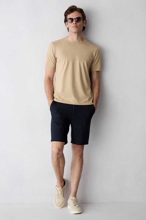 Koyu Lacivert Techno-Line Regular Fit Çıtçıtlı Beli Lastikli Örme Esnek Sweat Şort