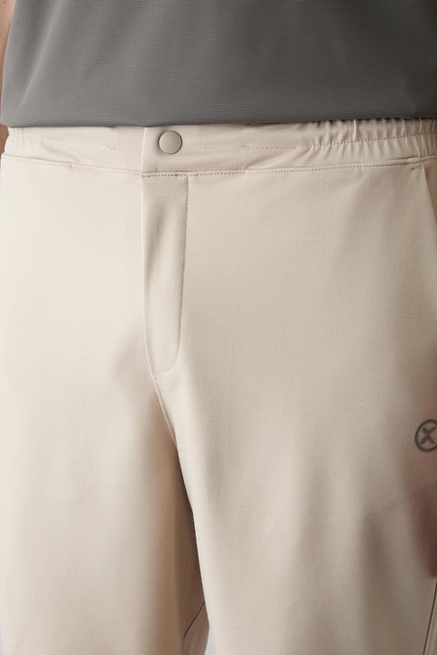 Açık Bej Techno-Line Regular Fit Çıtçıtlı Beli Lastikli Örme Esnek Sweat Şort