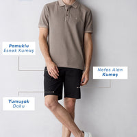 Siyah Regular Fit Standart Kesim Yan Cepli Pamuklu Bermuda Şort