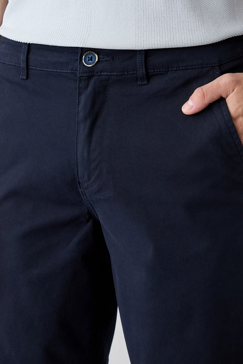 Orta Lacivert Regular Fit Standart Kesim Yan Cepli Pamuklu Bermuda Şort