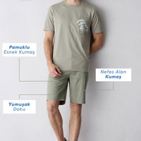 Orta Haki Regular Fit Standart Kesim Yan Cepli Pamuklu Bermuda Şort