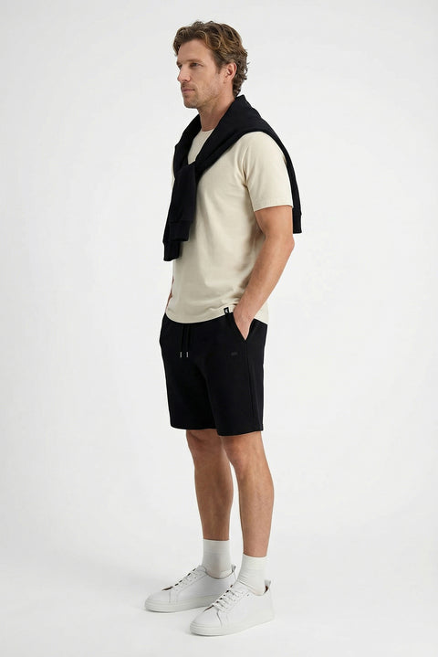Siyah Beli Lastikli İpli Cepli Penye Kumaş Pamuklu Spor Sweat Şort