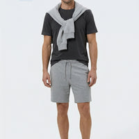 Medium Gray Melange Elastic Waistband Drawstring Pockets Cotton Jersey Sport Sweat Shorts