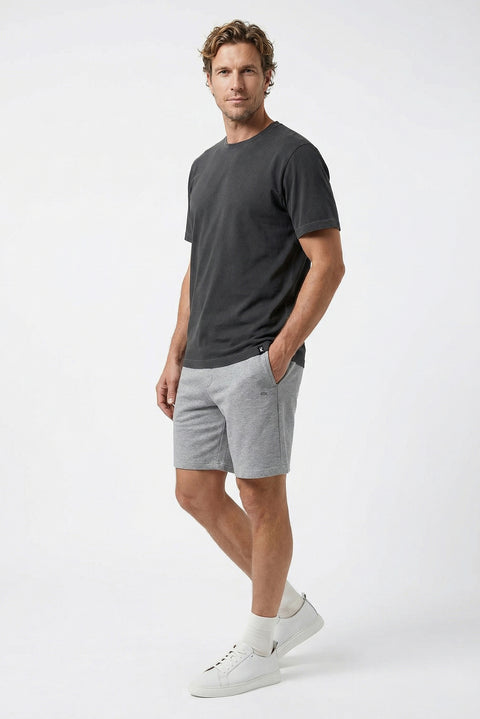 Medium Gray Melange Elastic Waistband Drawstring Pockets Cotton Jersey Sport Sweat Shorts