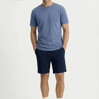 Dark Navy Elasticated Waist Drawstring Pockets Cotton Jersey Sport Sweat Shorts