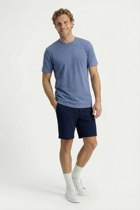 Dark Navy Elasticated Waist Drawstring Pockets Cotton Jersey Sport Sweat Shorts