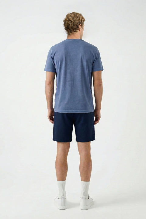 Dark Navy Elasticated Waist Drawstring Pockets Cotton Jersey Sport Sweat Shorts