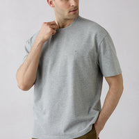 Medium Grey Marl Crew Neck Oversize Printed Embroidered Cotton T-Shirt