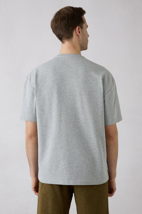 Medium Grey Marl Crew Neck Oversize Printed Embroidered Cotton T-Shirt