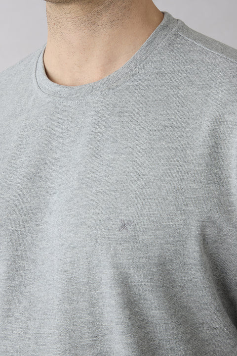 Medium Grey Marl Crew Neck Oversize Printed Embroidered Cotton T-Shirt