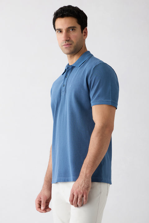 İndigo Regular Fit Düğmeli Polo Yaka Nakışlı %100 Pamuk Tişört