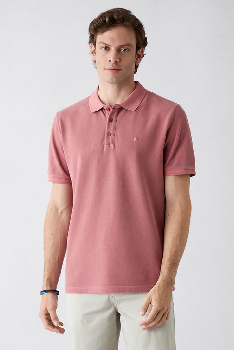 Kiremit Regular Fit Düğmeli Polo Yaka Nakışlı %100 Pamuk Tişört