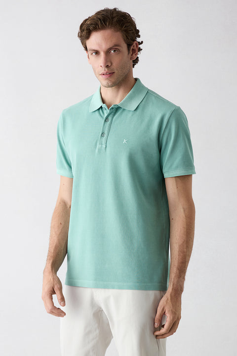 Light Green Polo Collar Regular Fit Cotton T-shirt