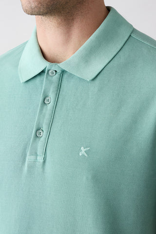  Çağla Yeşili Regular Fit Düğmeli Polo Yaka Nakışlı %100 Pamuk Tişört