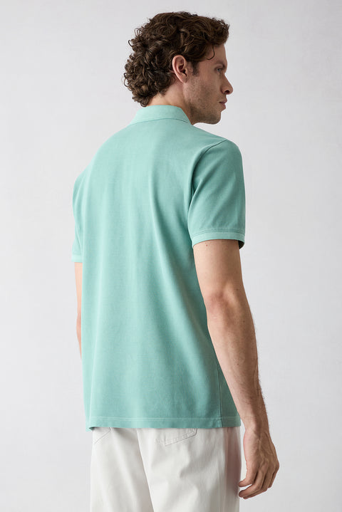Light Green Polo Collar Regular Fit Cotton T-shirt