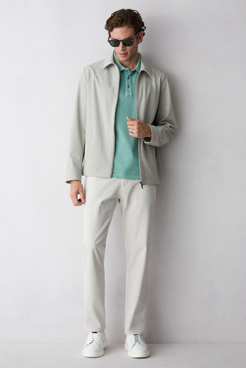 Light Green Polo Collar Regular Fit Cotton T-shirt