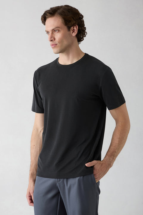 Siyah Regular Fit Bisiklet Yaka Lyocell Karışımlı Basic Tişört