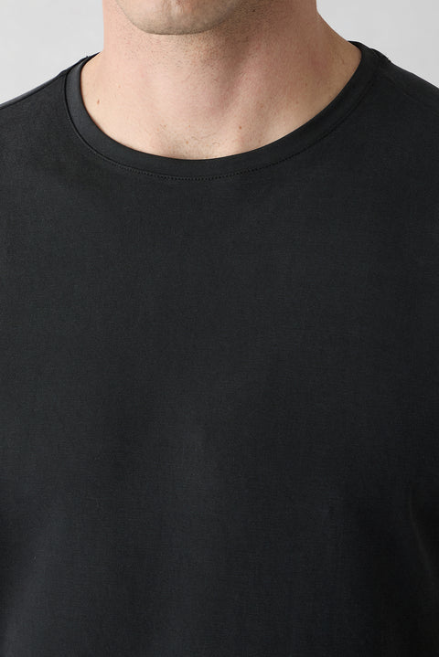 Siyah Regular Fit Bisiklet Yaka Lyocell Karışımlı Basic Tişört