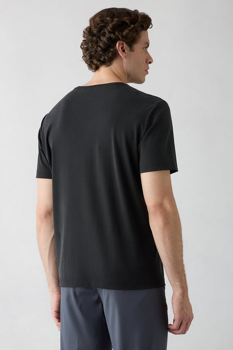 Siyah Regular Fit Bisiklet Yaka Lyocell Karışımlı Basic Tişört