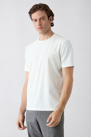  Ekru Regular Fit Bisiklet Yaka Lyocell Karışımlı Basic Tişört