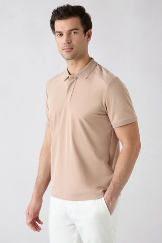  Orta Bej Regular Fit Çıtçıtlı Polo Yaka Ribana Detaylı Lyocell Karışımlı Örme Tişört