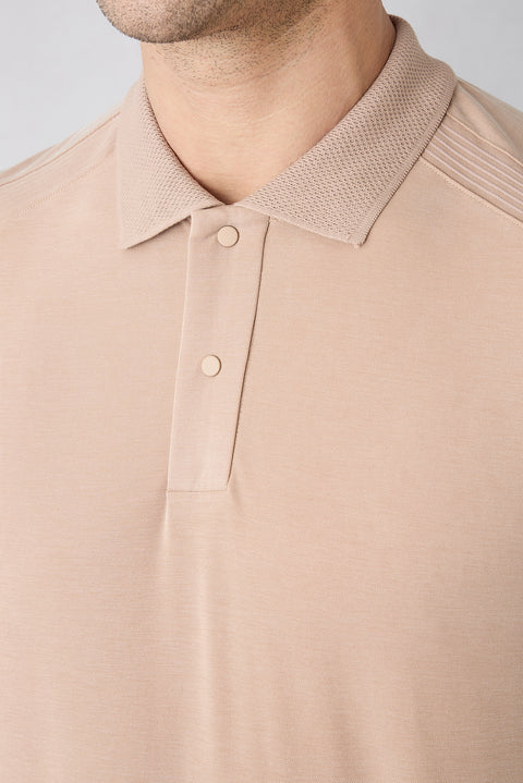 Orta Bej Regular Fit Çıtçıtlı Polo Yaka Ribana Detaylı Lyocell Karışımlı Tişört