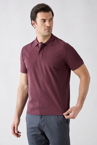  Koyu Bordo Regular Fit Çıtçıtlı Polo Yaka Ribana Detaylı Lyocell Karışımlı Tişört