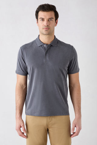  Orta Antrasit Regular Fit Çıtçıtlı Polo Yaka Ribana Detaylı Lyocell Karışımlı Örme Tişört