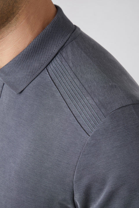 Orta Antrasit Regular Fit Çıtçıtlı Polo Yaka Ribana Detaylı Lyocell Karışımlı Tişört