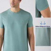 Çağla Yeşili Bisiklet Yaka Muscle Fit Likralı Esnek Basic Tişört