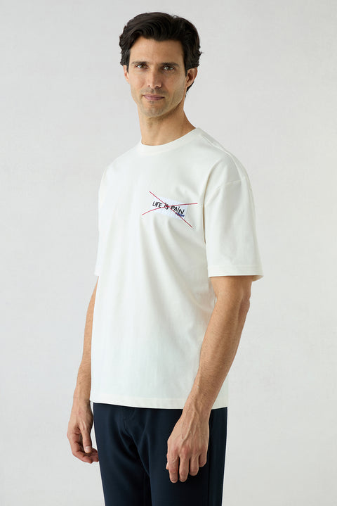 Off-white crew neck oversize cotton printed t-shirt
