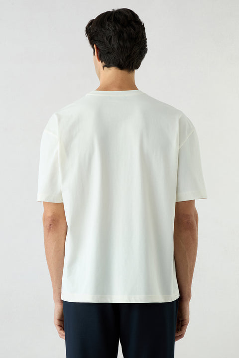 Off-white crew neck oversize cotton printed t-shirt