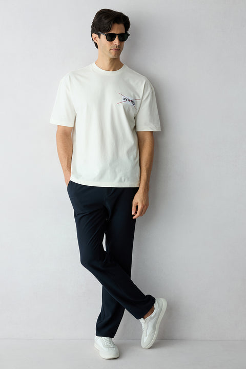 Off-white crew neck oversize cotton printed t-shirt