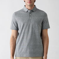 Light Grey Melange Regular Fit Button-Up Polo Neck Pocketed Patterned 100% Cotton Breathable Mercerized T-Shirt