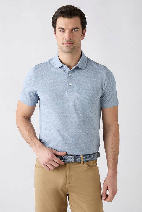 Mavi Regular Fit Düğmeli Polo Yaka Cepli Desenli %100 Pamuk Nefes Alabilen Merserize Tişört