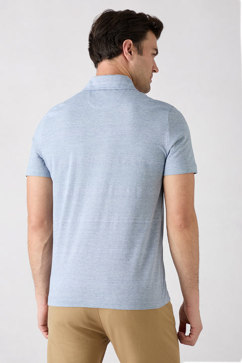 Mavi Regular Fit Düğmeli Polo Yaka Cepli Desenli %100 Pamuk Nefes Alabilen Merserize Tişört