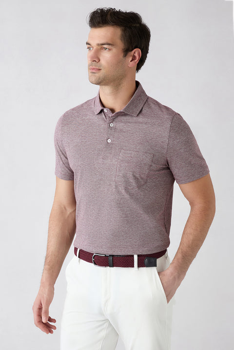 Koyu Bordo Regular Fit Düğmeli Polo Yaka Cepli Desenli %100 Pamuk Nefes Alabilen Merserize Tişört