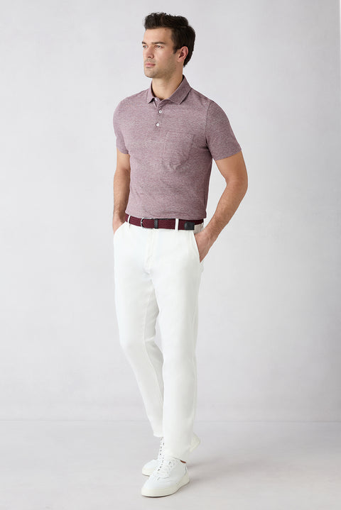 Koyu Bordo Regular Fit Düğmeli Polo Yaka Cepli Desenli %100 Pamuk Nefes Alabilen Merserize Tişört