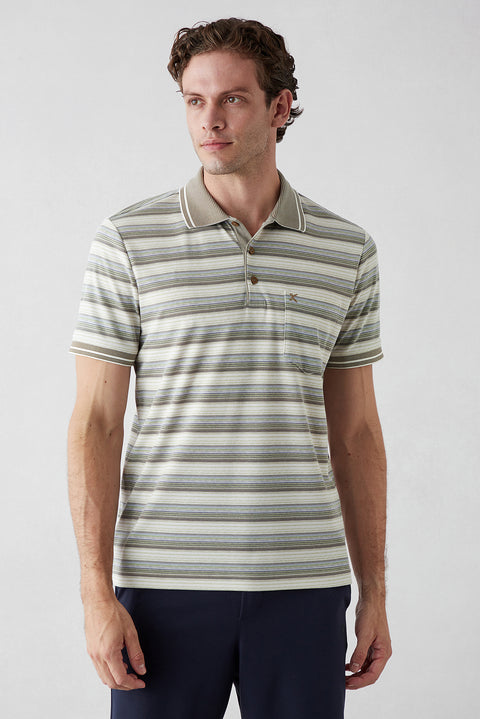 Light Khaki Regular Fit Polo Collar Cotton T-shirt