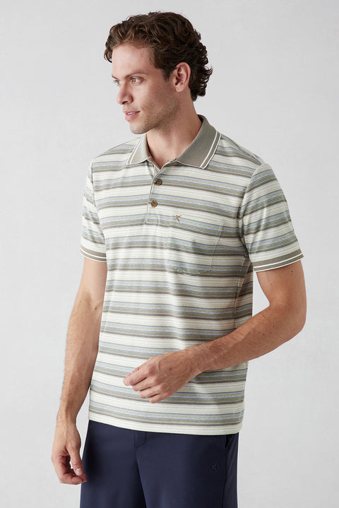 Light Khaki Regular Fit Polo Collar Cotton T-shirt