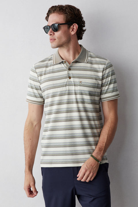 Light Khaki Regular Fit Polo Collar Cotton T-shirt