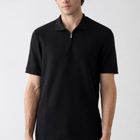 Black Polo Collar Regular Fit Cotton Patterned T-shirt