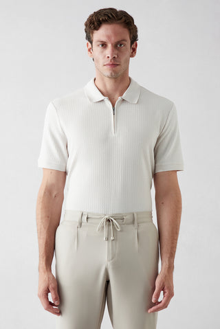  Taş Fermuarlı Polo Yaka Regular Fit %100 Pamuk Desenli Tişört