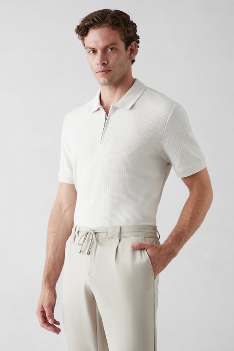 Stone Collar Polo Regular Fit Cotton Patterned T-shirt