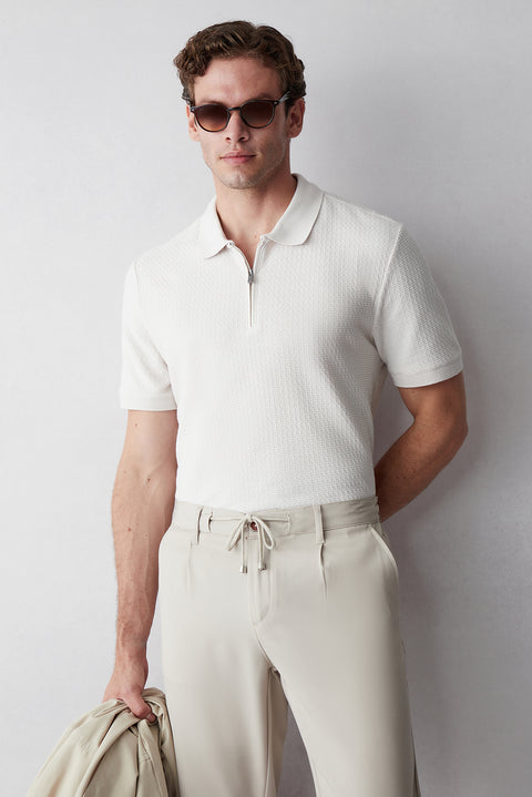 Stone Collar Polo Regular Fit Cotton Patterned T-shirt