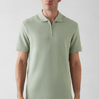 Light Green Polo Collar Regular Fit Cotton Patterned T-shirt