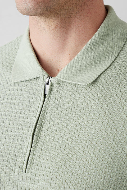 Light Green Polo Collar Regular Fit Cotton Patterned T-shirt