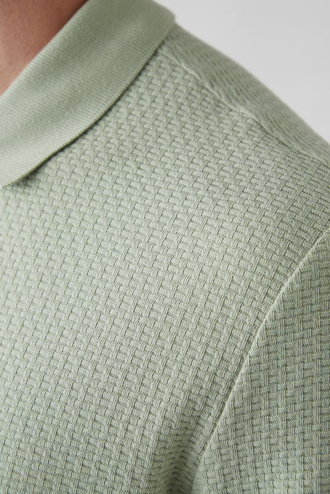 Light Green Polo Collar Regular Fit Cotton Patterned T-shirt