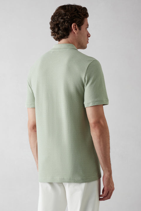 Light Green Polo Collar Regular Fit Cotton Patterned T-shirt
