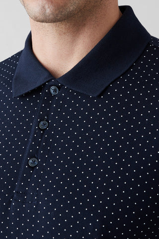  Koyu Lacivert Regular Fit Desenli Düğmeli Polo Yaka Örme Tişört